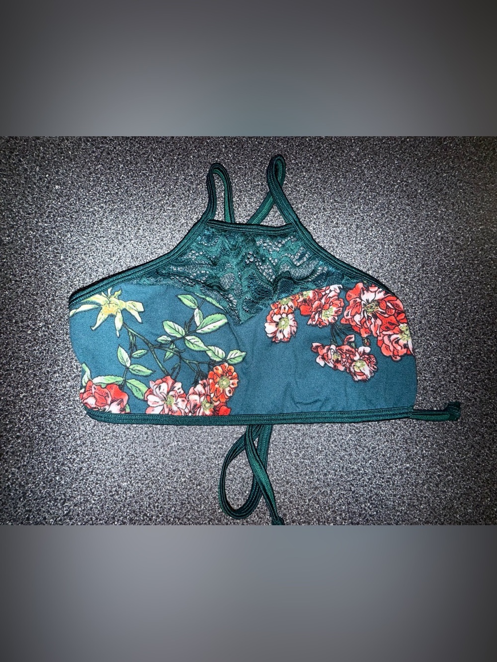 Chelsea B Teal Floral Tie Bra Dance Top Size Adult X -Small